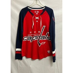 Majestic NHL Washington Capitals Lace Up Long Sleeve Raglan Shirt Red Womens L